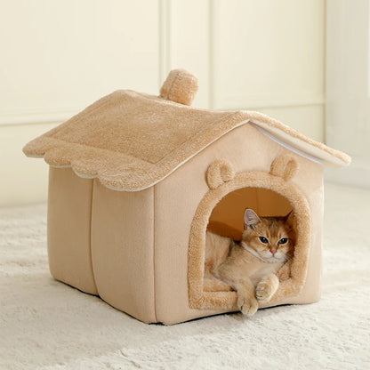 Foldable Cat House with Washable Cotton Bed - Smarsty