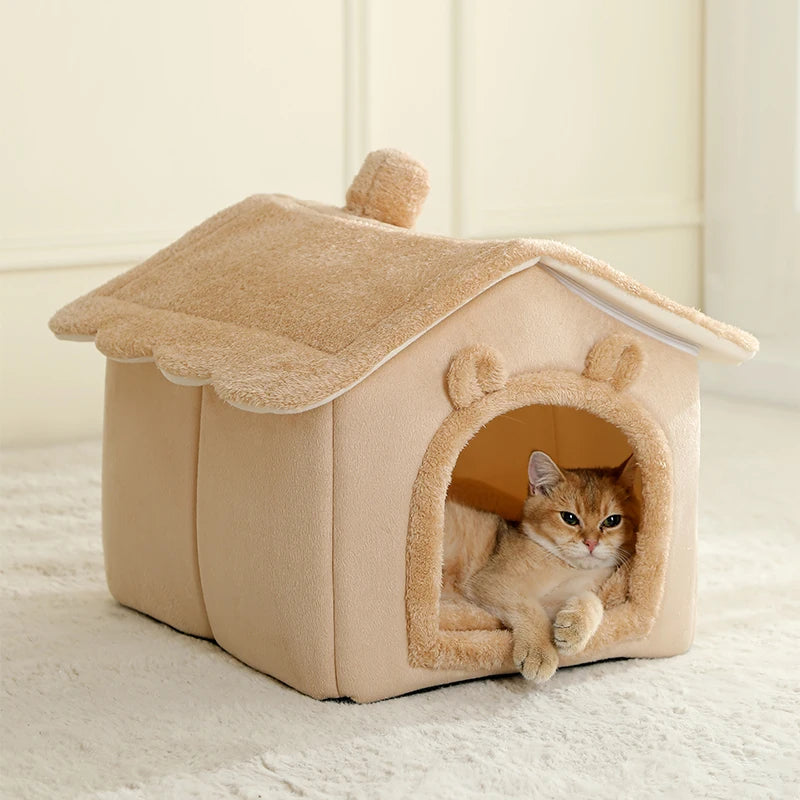 Foldable Cat House with Washable Cotton Bed - Smarsty