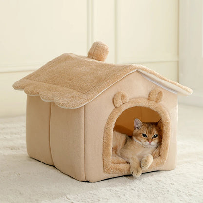 Foldable Cat House with Washable Cotton Bed - Smarsty