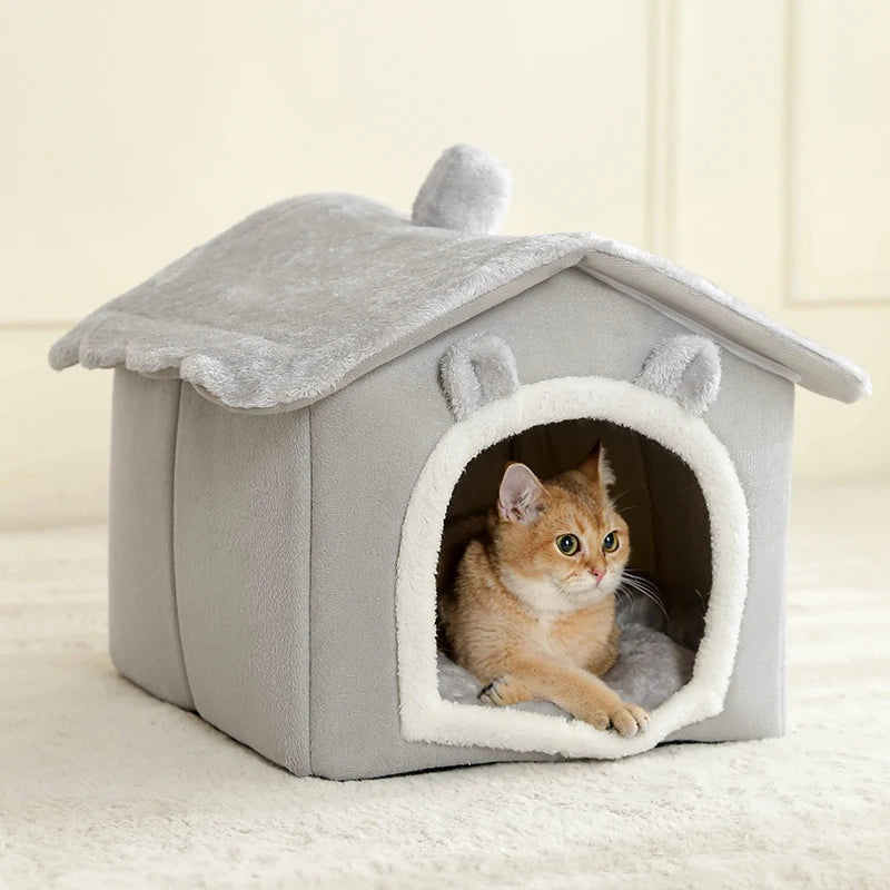 Foldable Cat House with Washable Cotton Bed - Smarsty