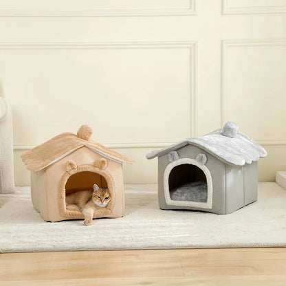 Foldable Cat House with Washable Cotton Bed - Smarsty