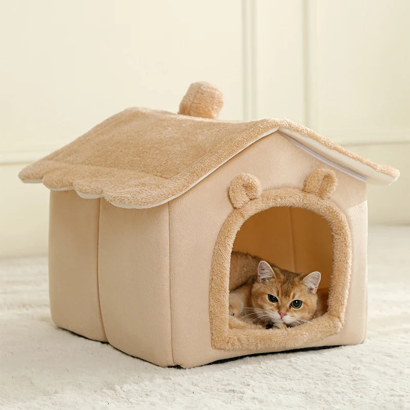 Foldable Cat House with Washable Cotton Bed - Smarsty