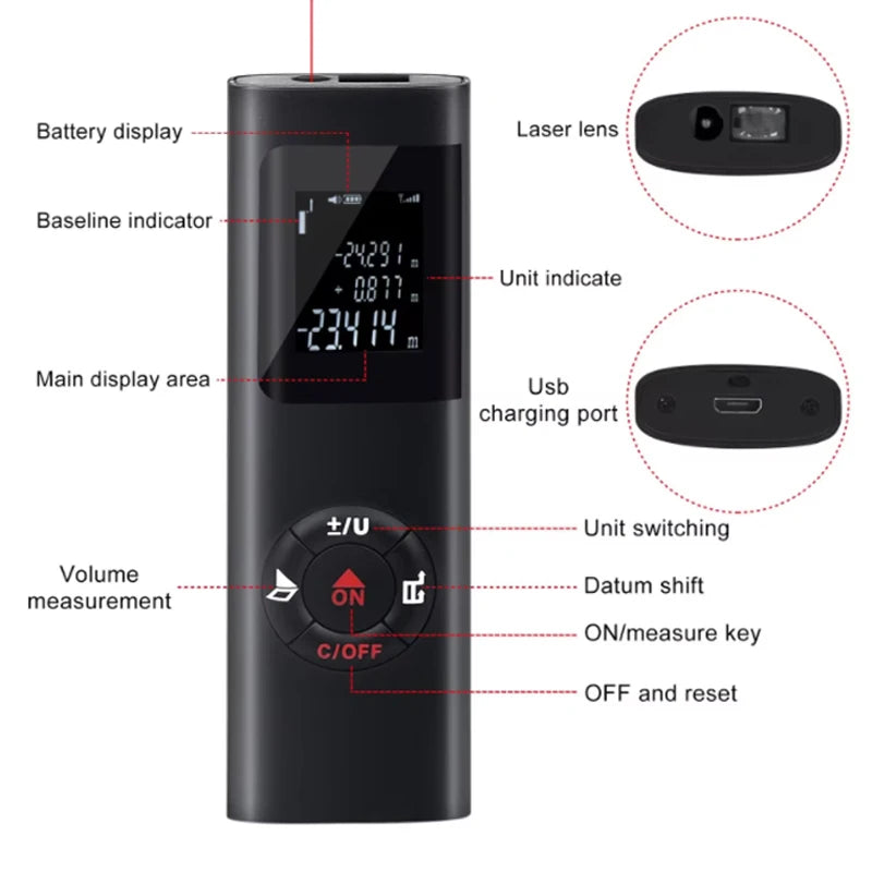 Portable Laser Rangefinder 40M/60M Rechargeable Measurement Tool - Smarsty