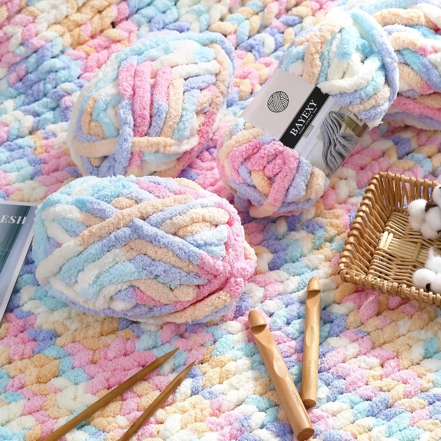 Chunky Multicolor Chenille Yarn for Warm Crochet Projects - Smarsty