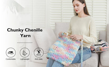 Chunky Multicolor Chenille Yarn for Warm Crochet Projects - Smarsty