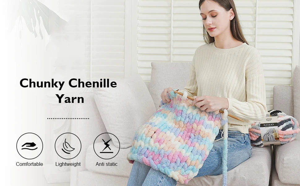 Chunky Multicolor Chenille Yarn for Warm Crochet Projects - Smarsty