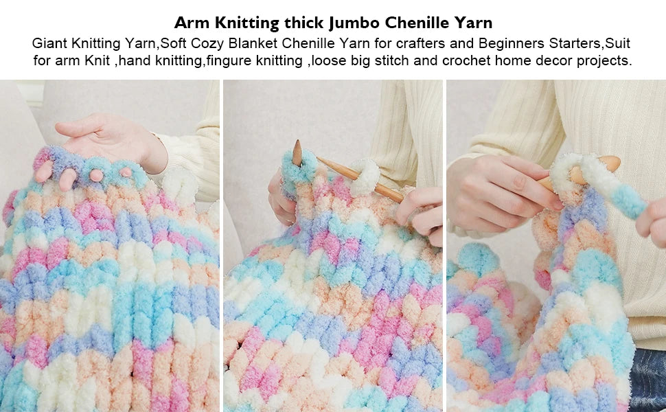 Chunky Multicolor Chenille Yarn for Warm Crochet Projects - Smarsty