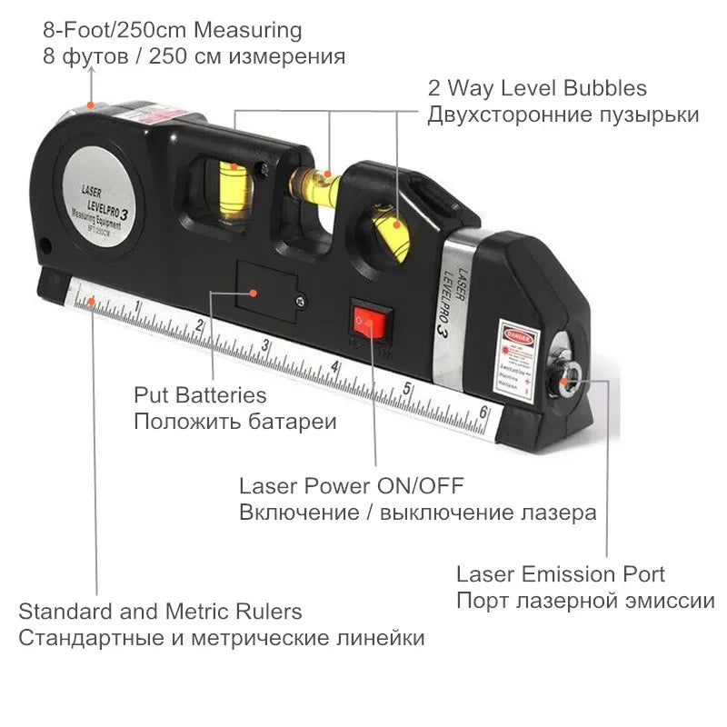 Laser Level 8FT Accurate Horizontal Vertical Measure - Smarsty