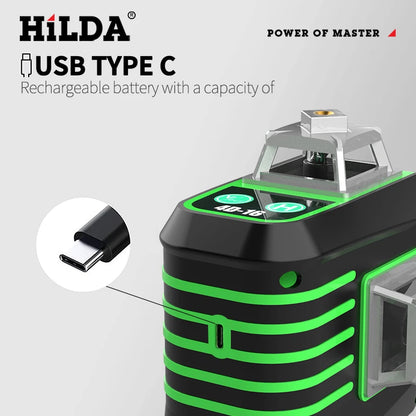 HILDA Green Laser Level with 16 Lines for Precision Measurement - Smarsty
