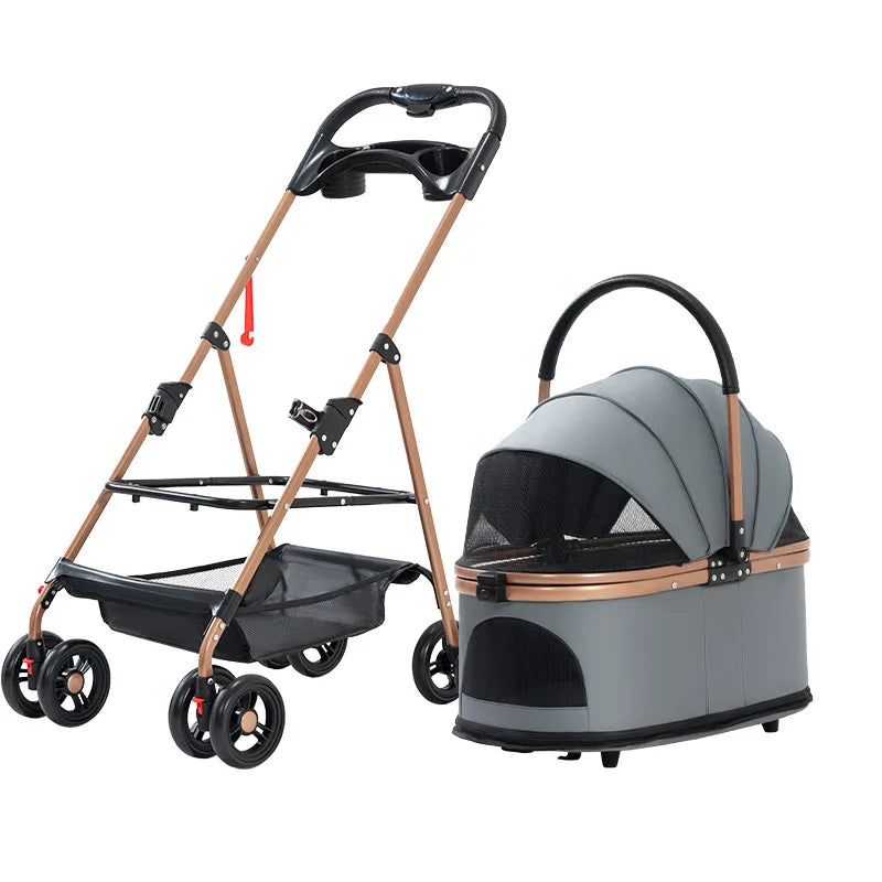 3 in 1 Folding Pet Stroller with Detachable Carrier - Smarsty