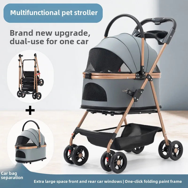 3 in 1 Folding Pet Stroller with Detachable Carrier - Smarsty