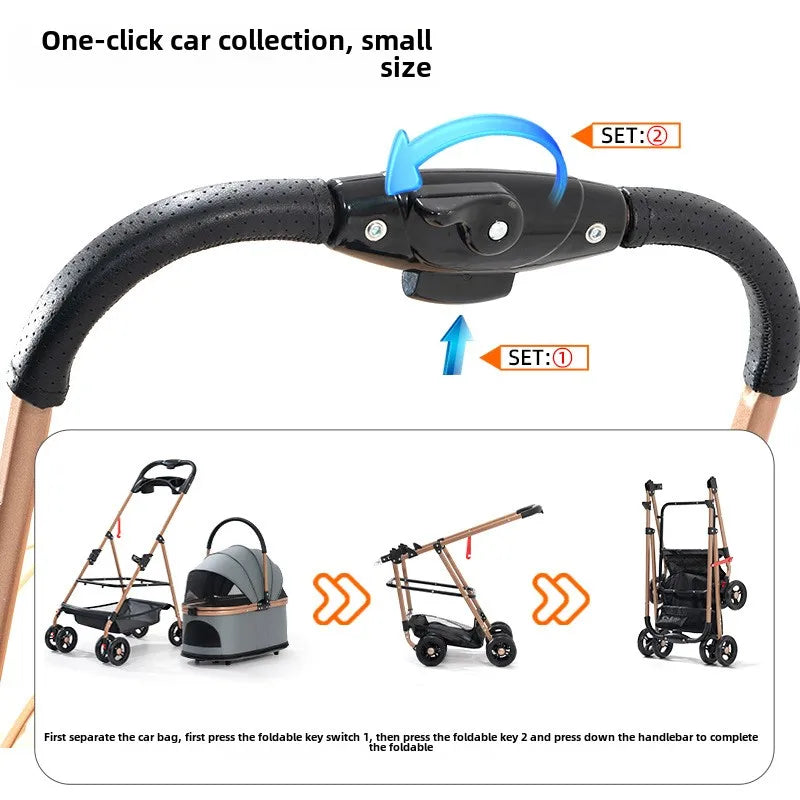 3 in 1 Folding Pet Stroller with Detachable Carrier - Smarsty