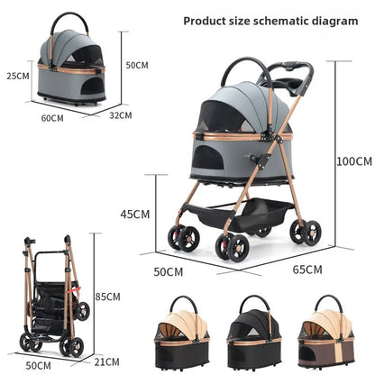 3 in 1 Folding Pet Stroller with Detachable Carrier - Smarsty