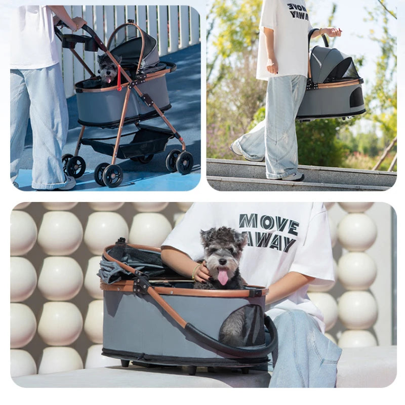 3 in 1 Folding Pet Stroller with Detachable Carrier - Smarsty
