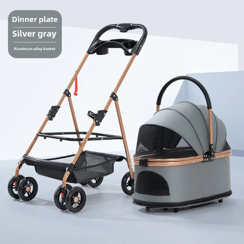 3 in 1 Folding Pet Stroller with Detachable Carrier - Smarsty