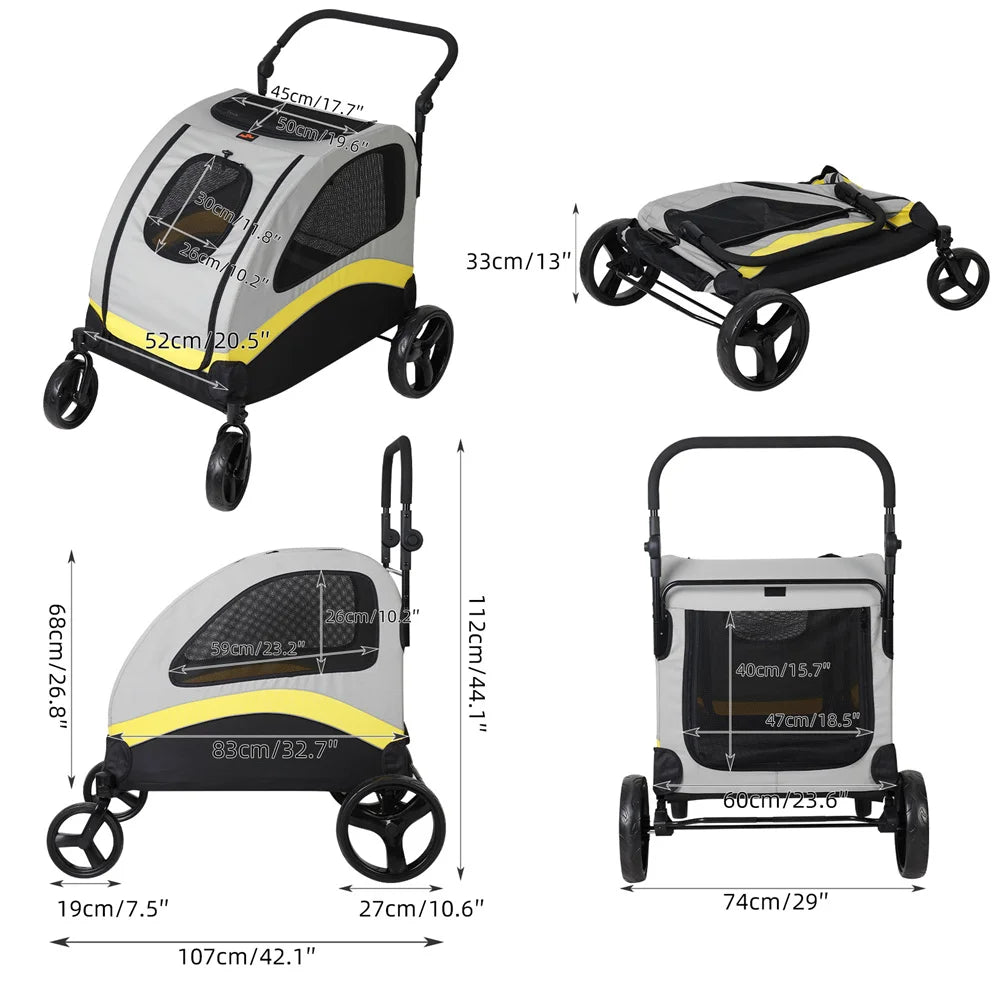 Premium Dog Stroller Foldable Travel Cart for All Breeds - Smarsty
