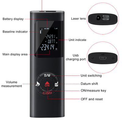 Mini Smart Laser Distance Meter USB Rechargeable Rangefinder - Smarsty