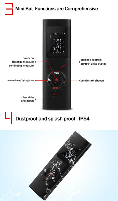 Mini Smart Laser Distance Meter USB Rechargeable Rangefinder - Smarsty