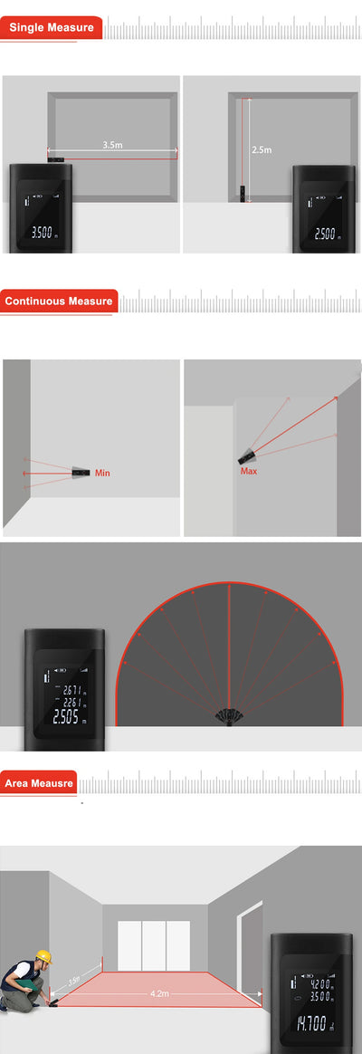 Mini Smart Laser Distance Meter USB Rechargeable Rangefinder - Smarsty