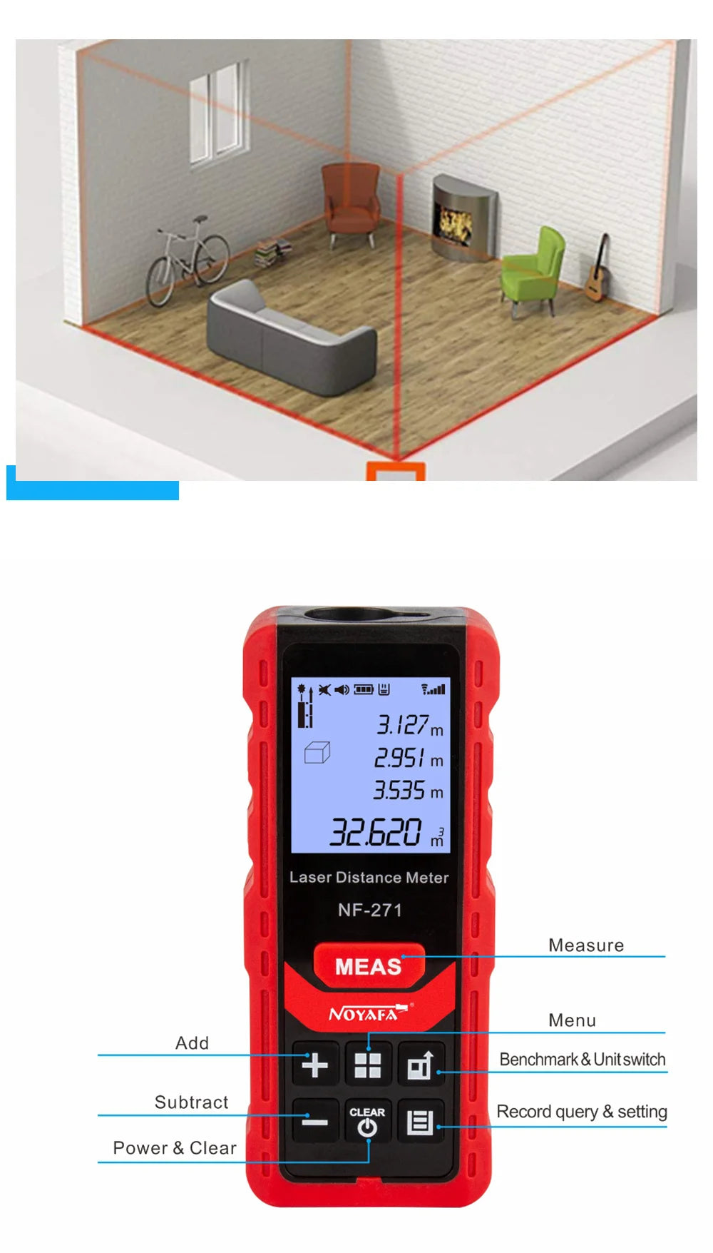 Noyafa NF-271 Laser Distance Meter for Accurate Measurements - Smarsty