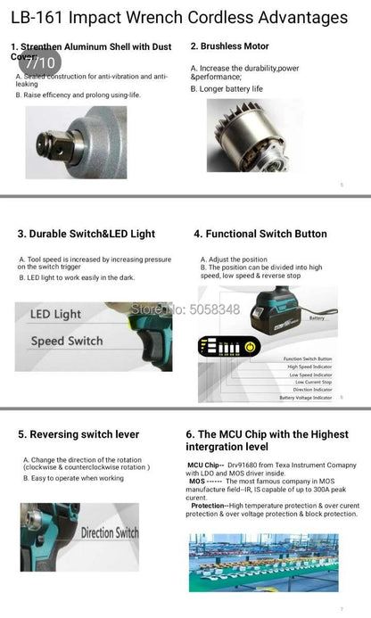 Heimerdinger 18V Brushless Cordless Impact Wrench 1000NM Torque - Smarsty