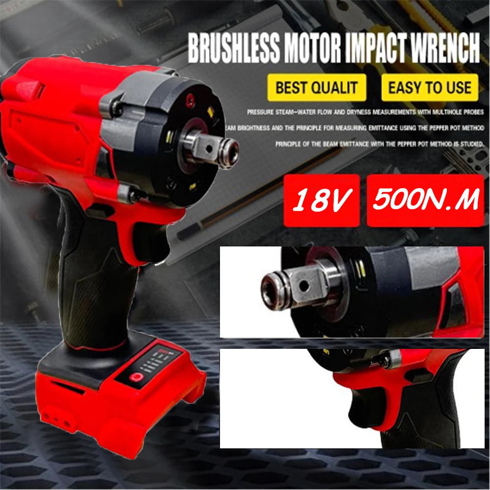 Brushless Impact Wrench 500Nm Cordless Electric Driver - Smarsty