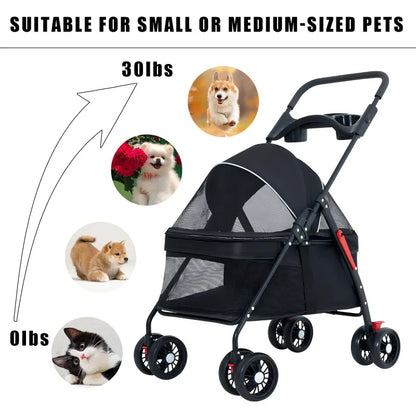Lightweight Foldable Pet Stroller for Dogs and Cats - Smarsty