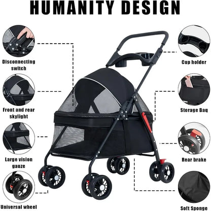 Lightweight Foldable Pet Stroller for Dogs and Cats - Smarsty