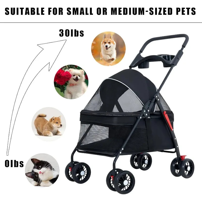 Lightweight Foldable Pet Stroller for Dogs and Cats - Smarsty