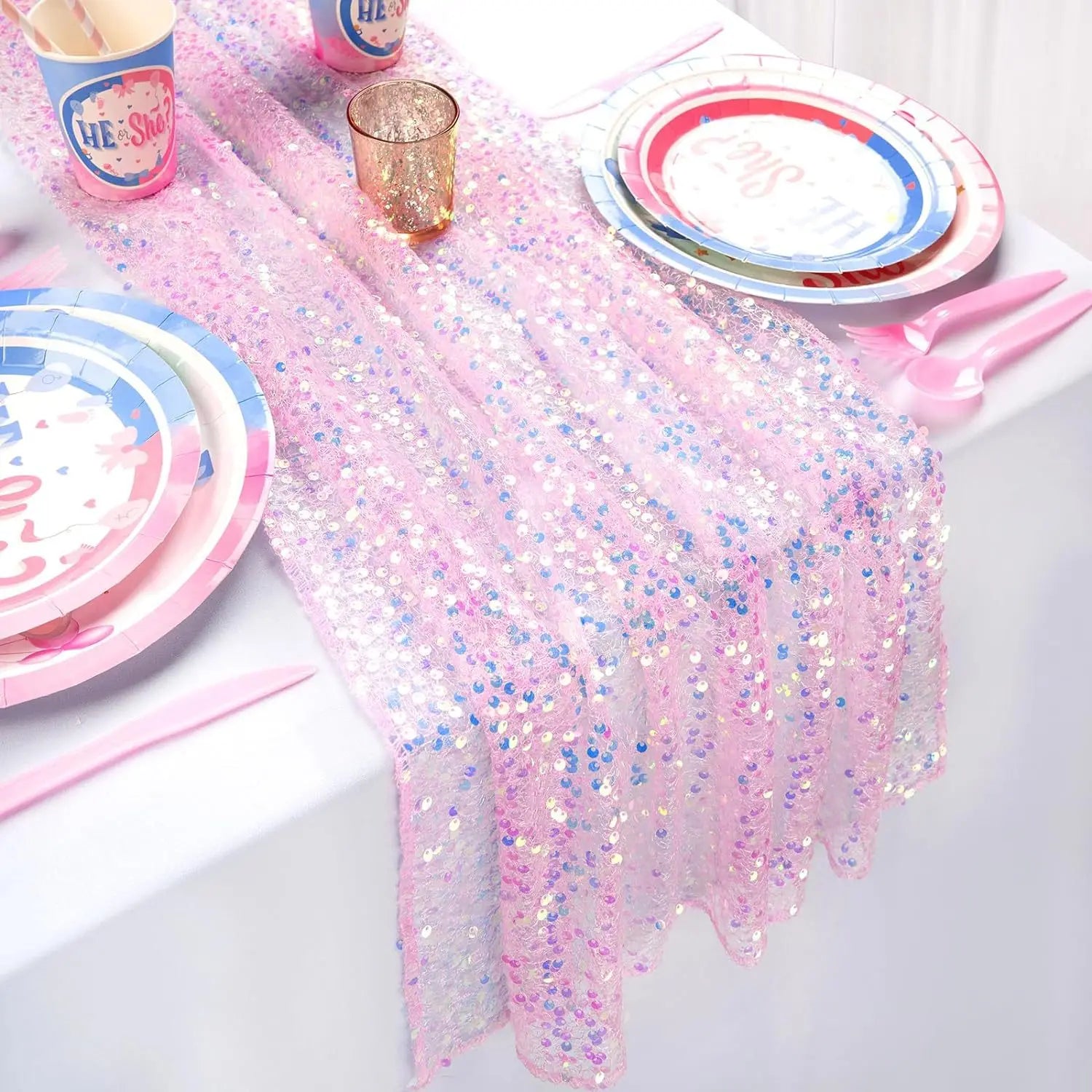 Glitter Iridescent Sequin Table Runner for Elegant Events - Smarsty