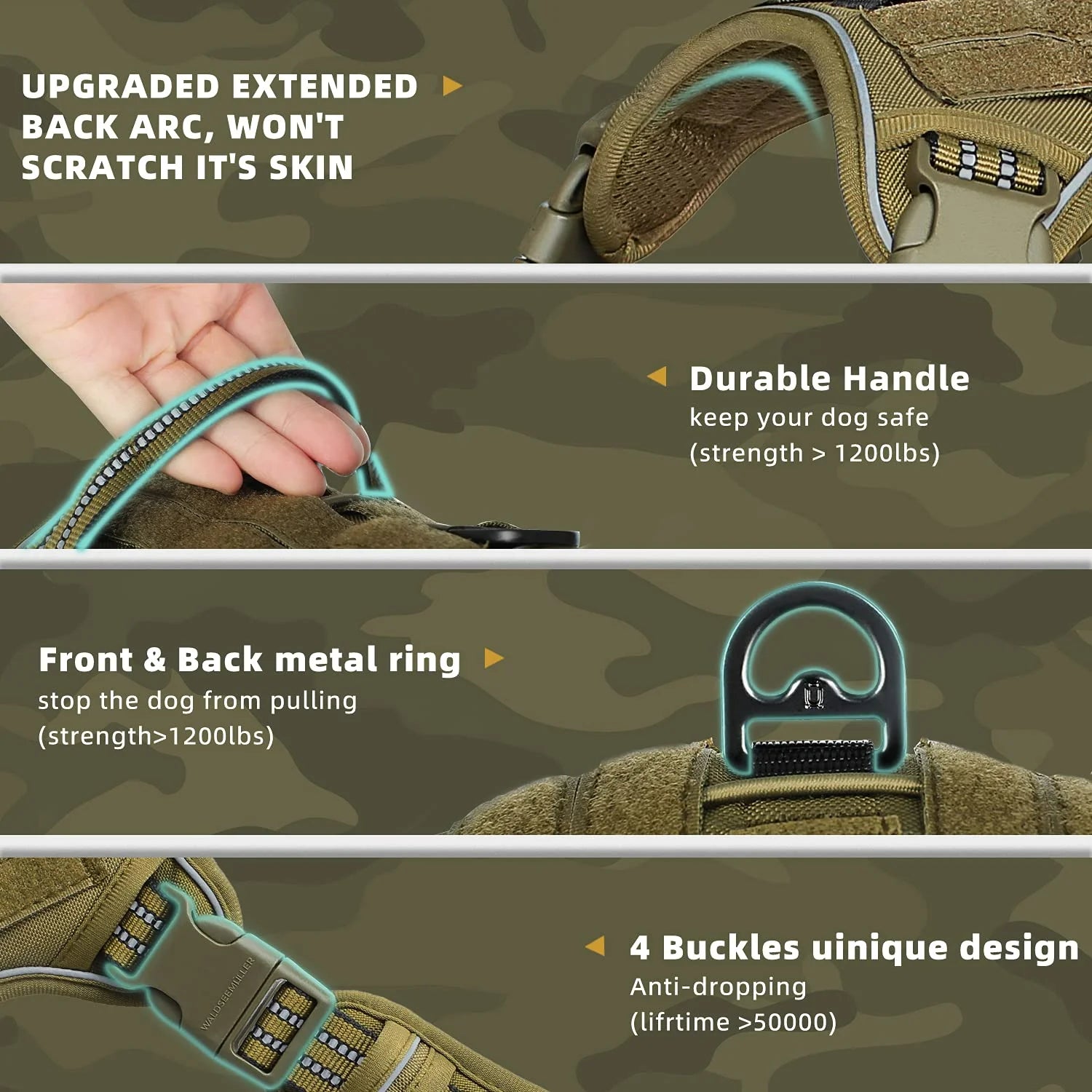 Adjustable No Pull Tactical Dog Harness for Medium Large Dogs - Smarsty