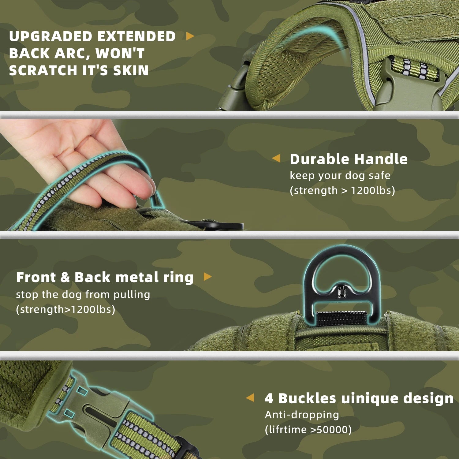 Adjustable No Pull Tactical Dog Harness for Medium Large Dogs - Smarsty