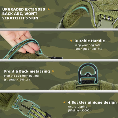 Adjustable No Pull Tactical Dog Harness for Medium Large Dogs - Smarsty