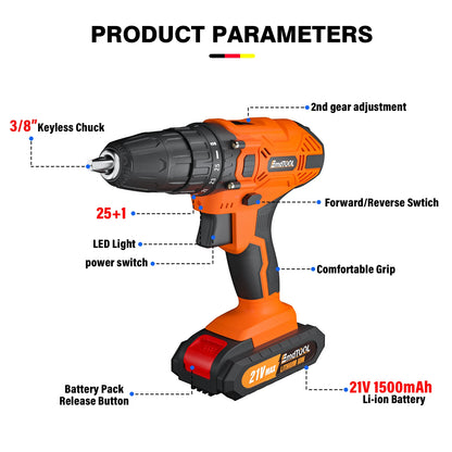 DayPlus 21V Cordless Power Drill with Fast Charging - Smarsty