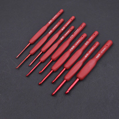 Ergonomic Red Crochet Hook Set with Silicone Handle - Smarsty