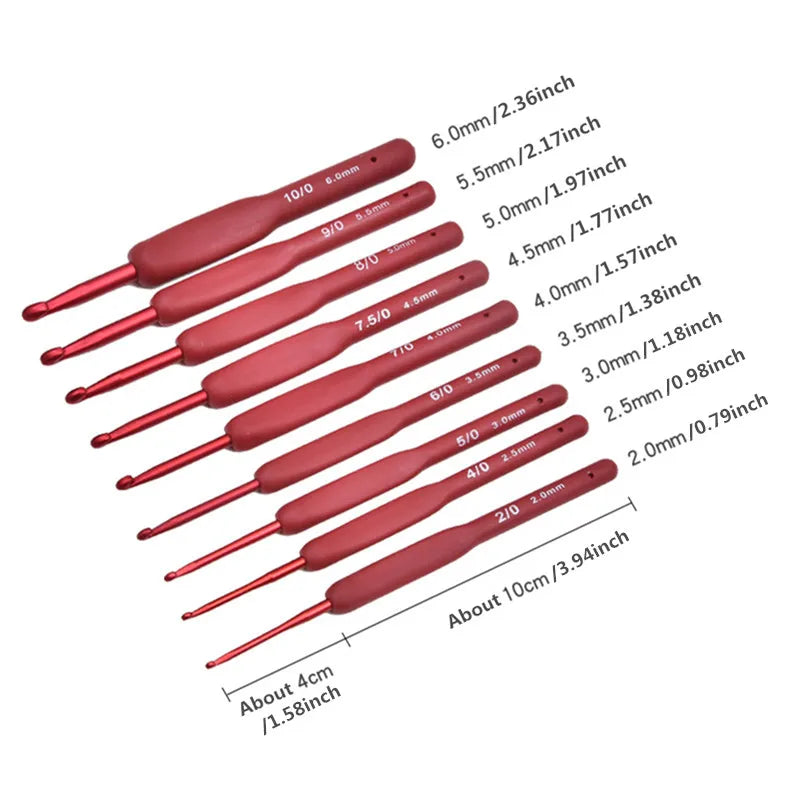 Ergonomic Red Crochet Hook Set with Silicone Handle - Smarsty
