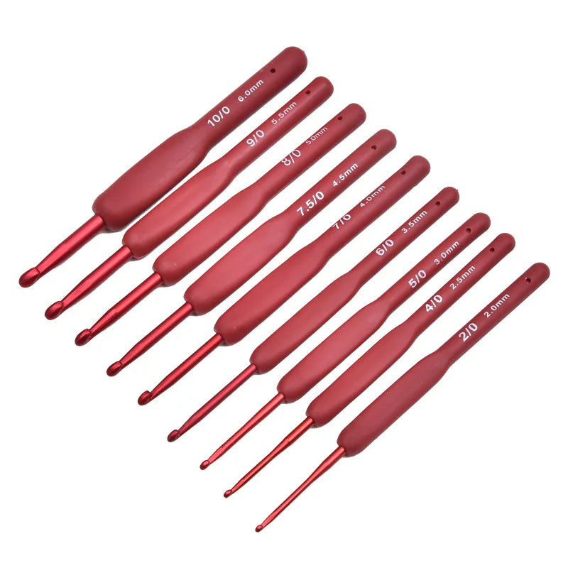 Ergonomic Red Crochet Hook Set with Silicone Handle - Smarsty