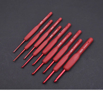 Ergonomic Red Crochet Hook Set with Silicone Handle - Smarsty