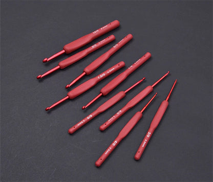 Ergonomic Red Crochet Hook Set with Silicone Handle - Smarsty