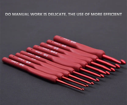 Ergonomic Red Crochet Hook Set with Silicone Handle - Smarsty