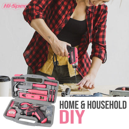 Hi-Spec 35 Piece Pink Black Cordless Screwdriver Set - Smarsty