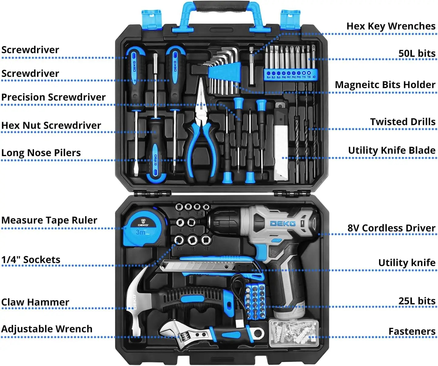 DEKO 126 Piece Cordless Drill Set for Home Use - Smarsty