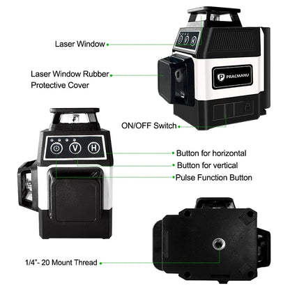Pracmanu Mini 12 Lines 3D Laser Level with Green Beam - Smarsty