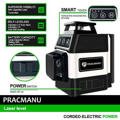 Pracmanu Mini 12 Lines 3D Laser Level with Green Beam - Smarsty