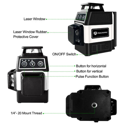 Pracmanu Mini 12 Lines 3D Laser Level with Green Beam - Smarsty