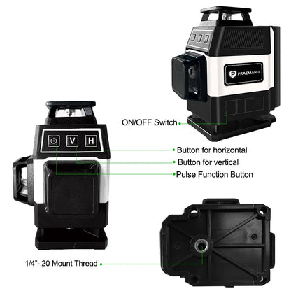 Pracmanu Mini 4D Green Laser Level with Self-Leveling Precision - Smarsty