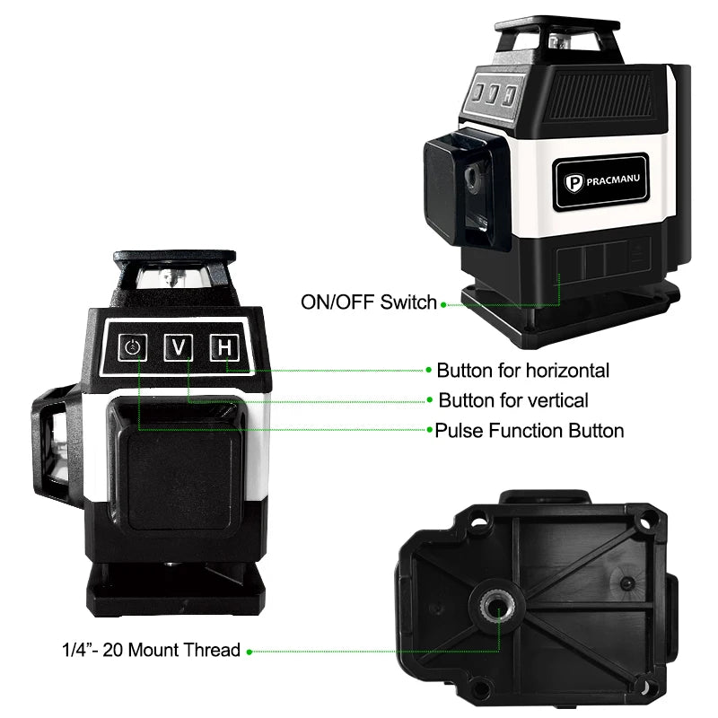 Pracmanu Mini 4D Green Laser Level with Self-Leveling Precision - Smarsty