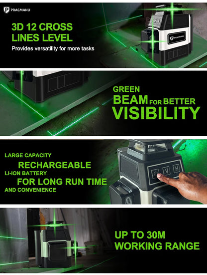 Pracmanu Mini Laser Level 12 Lines Self-Leveling Precision - Smarsty