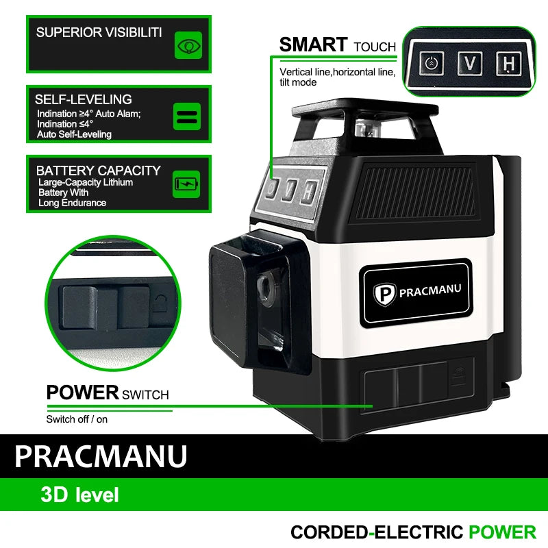 Pracmanu Mini Laser Level 12 Lines Self-Leveling Precision - Smarsty