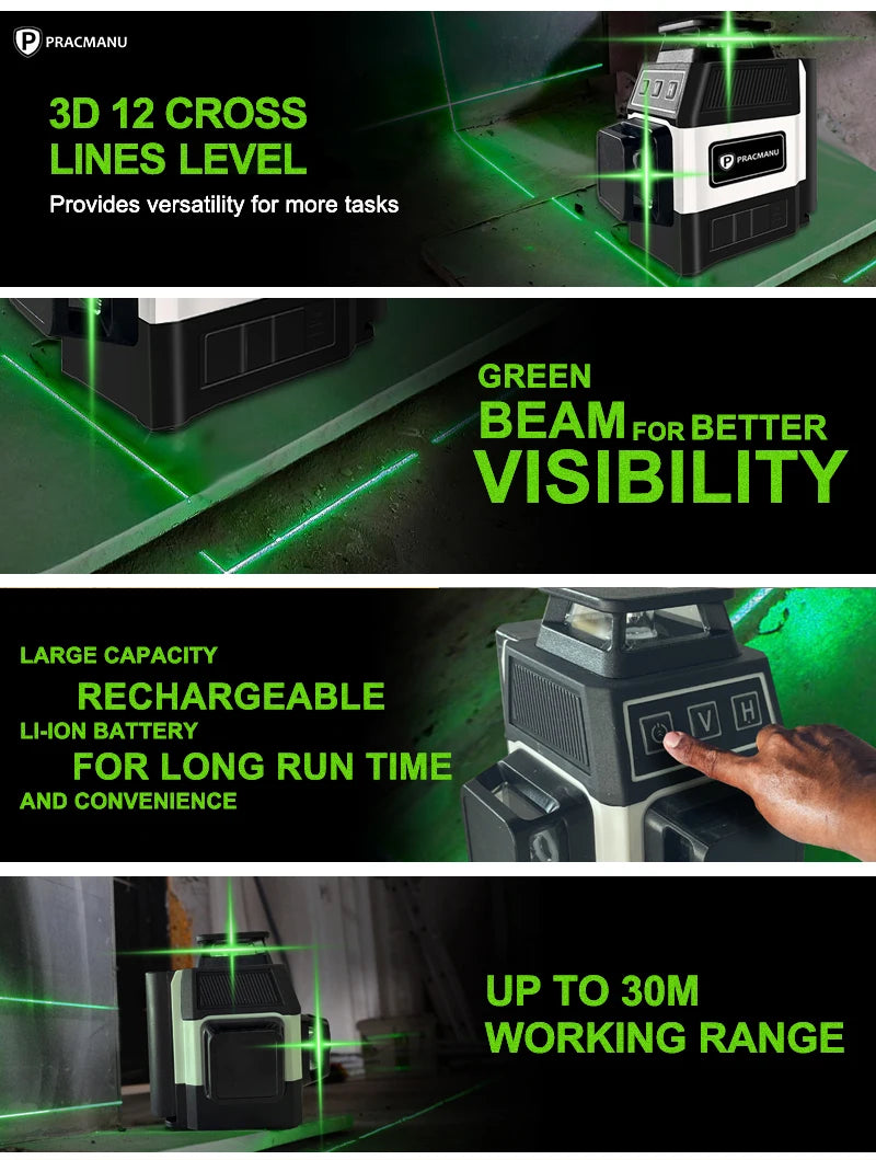 Pracmanu Mini Laser Level 12 Lines Self-Leveling Precision - Smarsty